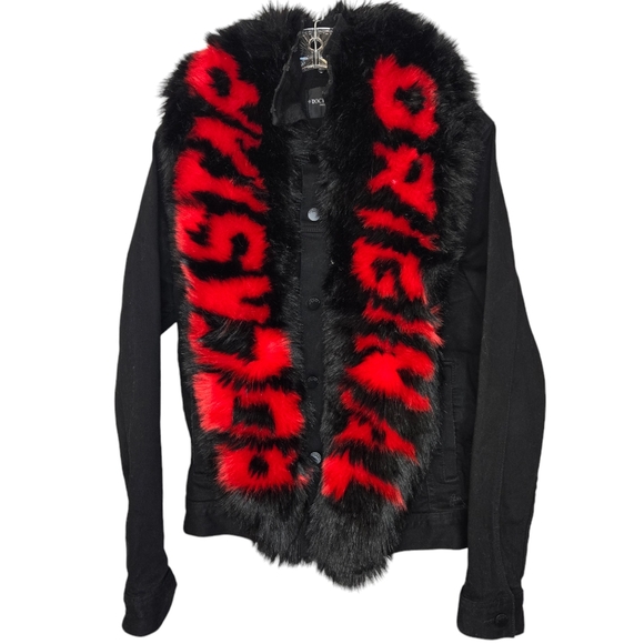 Rockstar Original Jackets & Blazers - Rockstar‎ Original Denim Jacket Faux Fur Black Red Sz Small HARD TO FIND! RARE